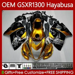 Injektionskropp för Suzuki Hayabusa GSXR-1300 GSXR 1300 CC 2008 2019 GOLD 77NO.18 GSX-R1300 GSXR1300 08 09 10 11 12 13 1300cc GSX R1300 14 15 16 17 18 19 OEM Fairing Gloss Black