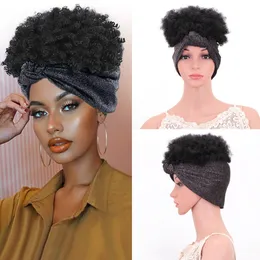 Afro Kinky Curly Syntetyczna pałąk Bobo Peruka Symulacja Ludzkie włosy Perruques De Cheveux Humains Pelucas Peruki z Head Bang JS294