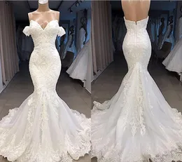 2021 Mermaid Wedding Dresses Off the Shoulder Lace Applique Sweep Train Custom Made Plus Size Chapel Wedding Gown vestido de novia