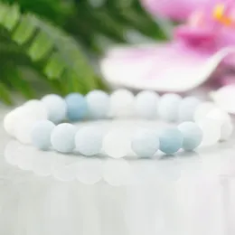 MG1108 Matowy Aquamarine Essential Oil Dyfuzor Bransoletka Healing Crystals Yoga Mala Nadgarstek Biżuteria Marsz Birthstone Prezent Dla Kobiet