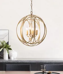 Nordic Gold Pendant Lights Modern Round Cage Hanging Lamp Loft Industrial Decor Dining Room Kitchen Lighting Fixtures Luminaire