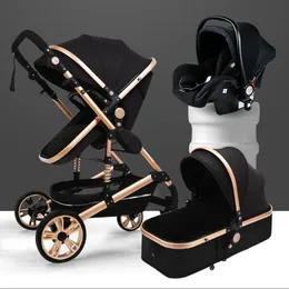 Barnvagnar# Luxury Baby Barnvagn High Landview 3 i 1 Portable Presschair PRAM Comfort för Born Q240429