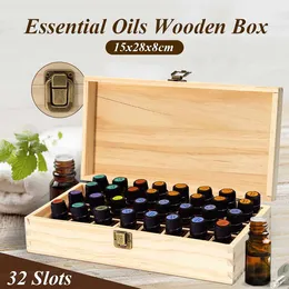 32 Siatki Essential Oil Oil Natural Drewna Box Aromaterapia Drewniane pudełko Biżuteria Treasure Organizer Organizator do wystroju Home Decor Handmade Craft