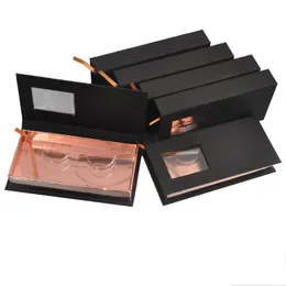 Falska ögonfransar Partihandel Eyelash Förpackning Box Makeup Lash Boxes Paket Faux Cils 25mm Mink Lashes Strip Magnetisk Black Case Bulk Leverantör