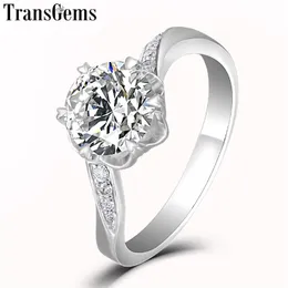 Transgems Модный центр 2CT 8 мм F Цвет Moissanite 14K 585 Белое Золотое Обручальное кольцо для Женщин Свадьба Годых Подарок Y200620