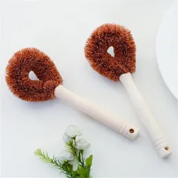 Natural Coconut Brown Non-stick Oil Long Handle Pot Brush Dishwashing Oil Cleaning Brush Hang Type Brush Kitchen Cleaning Tools