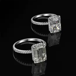 Fedi nuziali PANSYSEN Real 925 Sterling Silver Emerald Cut Crea 717552828 Fedi nuziali con diamanti per le donne Proposta di lusso Anello di fidanzamento anello d'amore