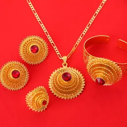 Kolczyki modne romantyczne 24K złoty kolor Etiopski czerwony zielony niebieski kolor kamienny afrykańskie zestaw biżuterii erytrei