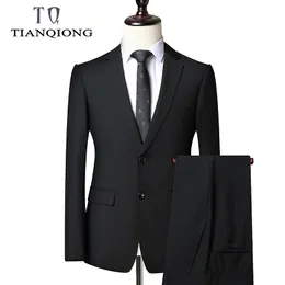 Tian Qiong Novo Casaco de Terno de Luxo + Calças Mens Fatos Pretos com Calças Negócio de Casamento Clássico Slim Fit Partido Terno Homens 201105