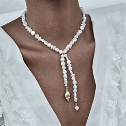 Cadena Larga Perlas Imitación Coreanas, Collar Colgante Concha de Alación Bohemio Para Boda