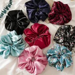 Satin Hair Scrunchies Kvinnor Solid Färg Hårband Elastisk Rope Ponytailhållare Koreansk version Floral Leopard Headwear Hairs Tillbehör