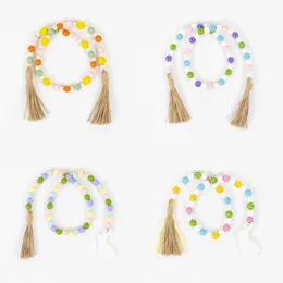 Easter Wood Bead Garland with Tassels 5 Patterns Farmhouse Rustic Natural Wooden Beads String Spring Party Favors