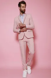 맞춤 제작 Groomsmen 노치 옷깃 신랑 턱시도 핑크 남자 정장 웨딩 / 댄스 파티 / 저녁 최고의 남자 블레이저 (자켓 + 바지 + 넥타이) K928
