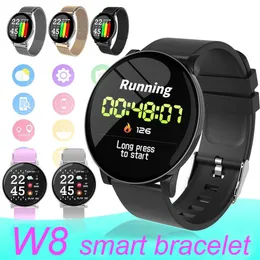 W8 Sport Smart Watch Armband Runda Bluetooths Vattentät Manlig SmartWatch Män Kvinnor Fitness Tracker Armband Band för Android Ios