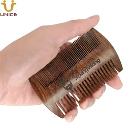 MOQ 100 sztuk OEM Dostosowane logo Drewniane włosy brody grzebienie podwójne działanie czarne złote sandałowe Dwustronne drobne grube zęby dla mężczyzn