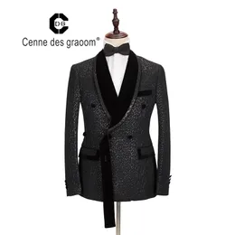 Cenne Des Graoom New Men Suit Costume Tuxedo Two Pieces Elegant Design Velvet Lapel For Wedding Party Groom Singer DG-Black 201106
