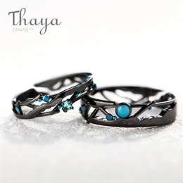 Thaya CZ Milky Way Black Rings Blue Bright Cubic Zirconia Rings 925 Silver Jewelry for Women Lover Vintage Bohemian Retro Gift 220119