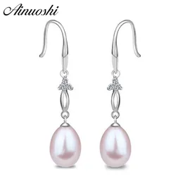 Natural freshwater cultivado pérola rosa brinco com genuíno 925 sólido sterling prata soltar brincos de dangle para mulheres noivado y200107