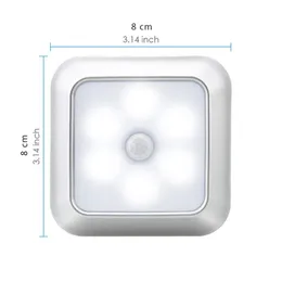 Battery Powered 6 LED Square Motion Sensor Night Lights PIR Induction Under Cabinet Light Closet Lamp for Stairs Kitchen