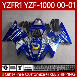 Motorrad-Karosserie für Yamaha YZF-1000 YZF R 1 1000 CC YZF-R1 00–03 Karosserie 83No.16 YZF R1 1000CC YZFR1 00 01 02 03 YZF1000 2000 2001 2002 2003 OEM-Verkleidungsset Blau GO!!!!