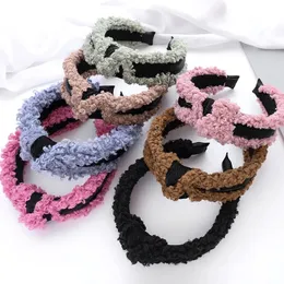 2020 New Soft Plush Hairbands Fashion Cute Wide Headband Warm Winter Hair Hoop Cross Knotted Women Girls Hair Accessories