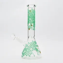2021 11 inch beaker bong hand painting Green bee glass water pipe 5MM thick dab rigs oil rigs cool recycler