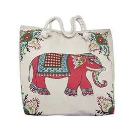 Thailand Bangkok Elephant Double-Sided Pattern Bag Canvas Cotton Rope Single-Shoulder Ladies luxury Beach Tote Bag