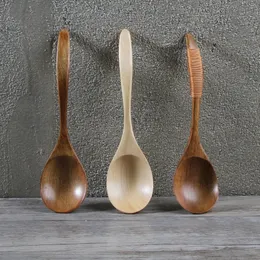 Solid Wood Soup Spoon Eco-friendly Rice Spoon Honey Hot Pot Scoop Coffee Milk Stir Scoops Dining Room Kitchen Tableware BH6196 WLY