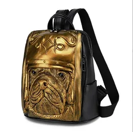 women men Backpack bags 3D Embossed Pug Dog mochila Originality Girls Cool Schoolbag rivet personality Laptop computer bag