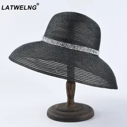 New Hepburn Black And White Beach Hats Women Fashion Wide Brim Straw Hat French Elegant Sun Visor Hat Summer UV Hat Wholesale Y200602