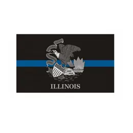 Illinois-Staatsflagge, dünne blaue Linie, 90 x 150 cm, Polizeibanner, 90 x 150 cm, Festival-Geschenk, 100D-Polyester, für drinnen und draußen, bedruckte Flaggen und Banner