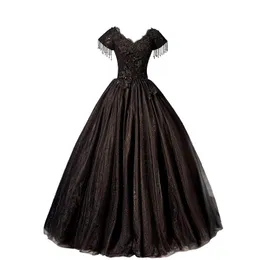 2021 Nya Sexiga Sweetheart Appliques Lace Black Ball Gown Quinceanera Klänningar Beading Sweet 16 Dress Debutante Prom Party Dress Custom Made 27