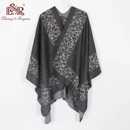 Leopard Print Poncho Winter Cashmere Women Pomcho Scarf Female Wool Poncho And Capes Foulard Shawl Lic Scarf Echarpe Sjaal 201006