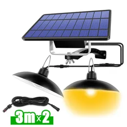 Solar Double Head Light Outdoor Indoor Hanging Solar Powered Shed Lights Waterproof Decoration Lamp for Barn Farm Garden Yard Patio