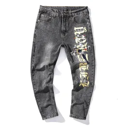 Mäns mode tryckta jeans 2021 nya smala raka sömmar färg matchande stretch byxor casual mode jeans homem byxor storlek 29-40