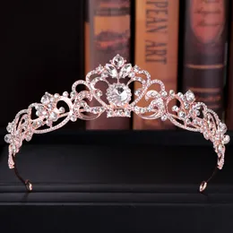 Ailibride Rose Gold Crystal Wedding Crown Tiara För Bröllop Headpiece Princess Diadema Kvinnor Bröllop Hår Smycken Tillbehör J0121