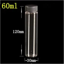 30*120*21mm 60ml Glass Bottles With Plastic Screw Cap Transparent Empty Gift Jars Black Lid 24pcs Free Shipping