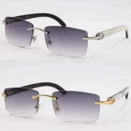 Whole 8200757 Style Rimless Sunglasses Genuine Natural Black and White vertical Stripes Buffalo horn glasses 18K Gold UV400 Le258I