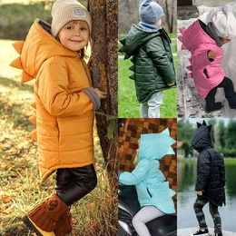 Vinter dinosaur tecknad jacka för pojke tjej vinter tjock hoodie dragkedja varm jacka 3d outwear hooded coats jackor 1-7y lj201125