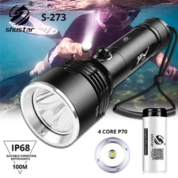 Profesjonalna latarka LED IP68 Wodoodporna LED z 4 rdzeniami P70 Koraliki Maksymalna głębokość nurkowania 100m Lampy amfibii