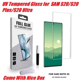 UV закаленное стекло Полный Обложка для Samsung Galaxy S8 S9 S10 S20 Plus Ультра 5G E Screen Protector Примечание 20 8 9 10 Защитное стекло
