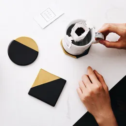 Lüks Altın Kaplama Seramik Kupası Mat Pedleri Porselen İçecek Kahve Kupa Bardak Masaları Siyah Ev Süslemeleri Mutfak Aracı T200703