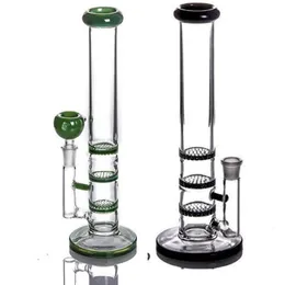 Hopahs Glass Bong Water Pipe Triple Disk Honeycomb Perc Dab Bubbler 11Inches 14mm Joint