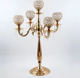 Nowy 76 cm Wysokość 5-broni Metal Gold Candelabras Z Crystal Wisiorki Ślubne Uchwyt Świeca Świecznik Centralny