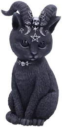 고양이 동상, 수지, 검은 색 및은, 11cm