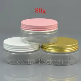 80g x 50 Empty Transparent Cosmetic Cream Jar White Pink Gold Aluminum Screw Cap Solid Perfumes Refillable Containers Pot Tin