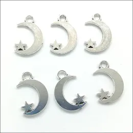 Lot 100pcsスタームーンチャームペンダントレトロジュエリー作りDiy Keychainの古代シルバーペンダントDIYブレスレットイヤリング17 * 11mm