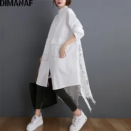 DIMANAF PLUS STORLEK BLOUSE SHIRT KLÄNNING Fashion Lace Floral Elegant Lady Tops Casual Loose Long Sleeve Button Cardigan 220307