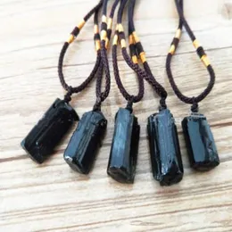 1PC Natural Crystal Black Necklaces Schorl Pillar Tourmaline Raw Stone Pendants Fashion Jewelry Accessories Gift QLY93881