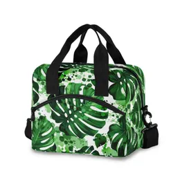 カラフルな熱帯ヤシの葉、絶縁された女性のハンドバッグ、携帯用熱い朝食ボックス220310